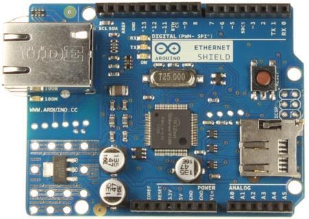 5.3. Ethernet Shield W5100 Εικόνα 23 Κάτοψη πλακέτας Ethernet Shield W5100 Για την υλοποίηση της εργασίας χρησιμοποιήθηκε η πλακέτα Ethernet για τη σύνδεση του Arduino με το δίκτυο.