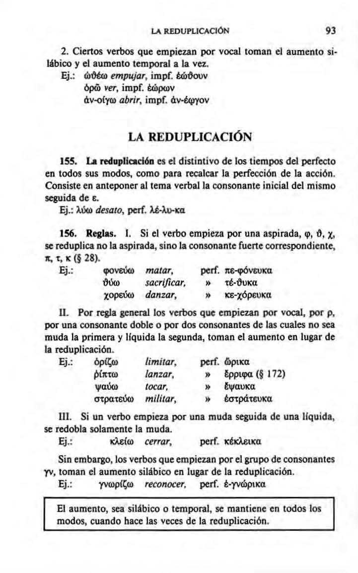 LA REDUPLICACitìJ 93 2. Ciertos verbos que empiezan por vocal toman el aumento silábico y el aumento temporal a la vez. j.: üdétú empujar, impf. Èàìòouv Ópc5 ver, impf.