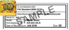 Πρότυπο και ετικέττα κράνους Επιπλέον πρότυπο και ετικέττα για χρήση FHR Snell SA2015 (Δεν ισχύει μετά την 31/12/2023) Δεν