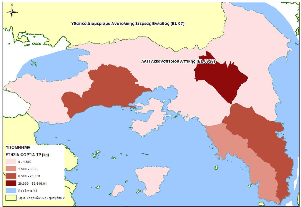Χάρτης 16: Ετήσιο συνολικό φορτίο Ρ από σημειακές πηγές