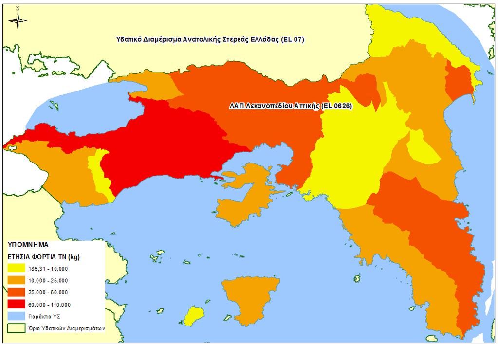 (EL0626) Χάρτης 18: Τελική ετήσια επιφανειακή ποσότητα ρύπου Ν