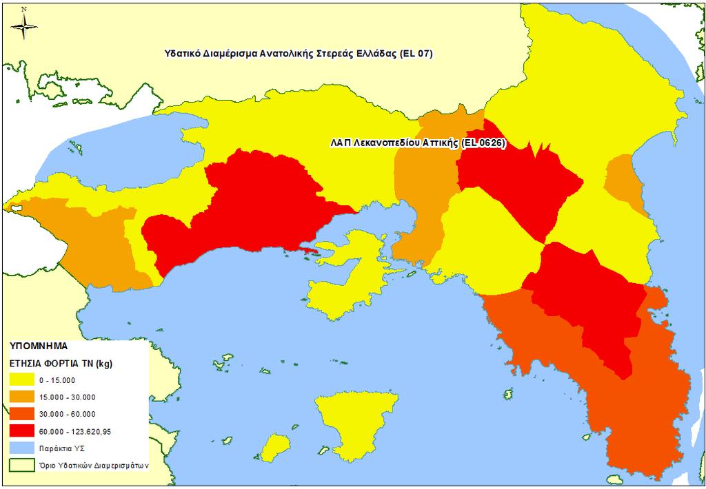 Χάρτης 15: Ετήσιο συνολικό φορτίο Ν από σημειακές πηγές 