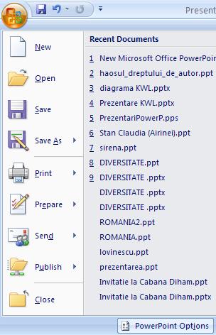 - file de program (Print Preview) atunci când comutăm la diverse vizualizări.