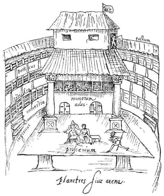2.5 Τα Θέατρα και η Θεατρική Πρακτική 2.5.1 Θεατρικοί χώροι Το πρώτο μόνιμο θέατρο που χτίστηκε στο Λονδίνο ήταν το The Theatre, που δημιούργησε το 1576 ένας ξυλουργός με αγάπη για το θέατρο, ο Τζέημς Μπάρμπαιητζ (James Burbage).
