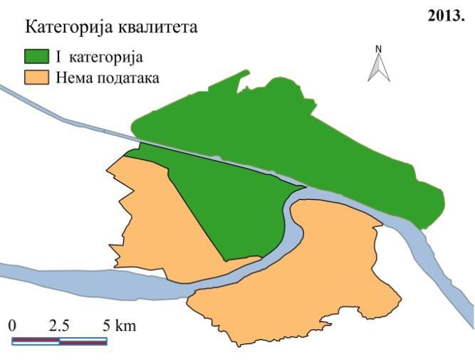 Слика 5.45. Класе квалитета ваздуха у ужем подручју агломерације Нови Сад у периоду 20032