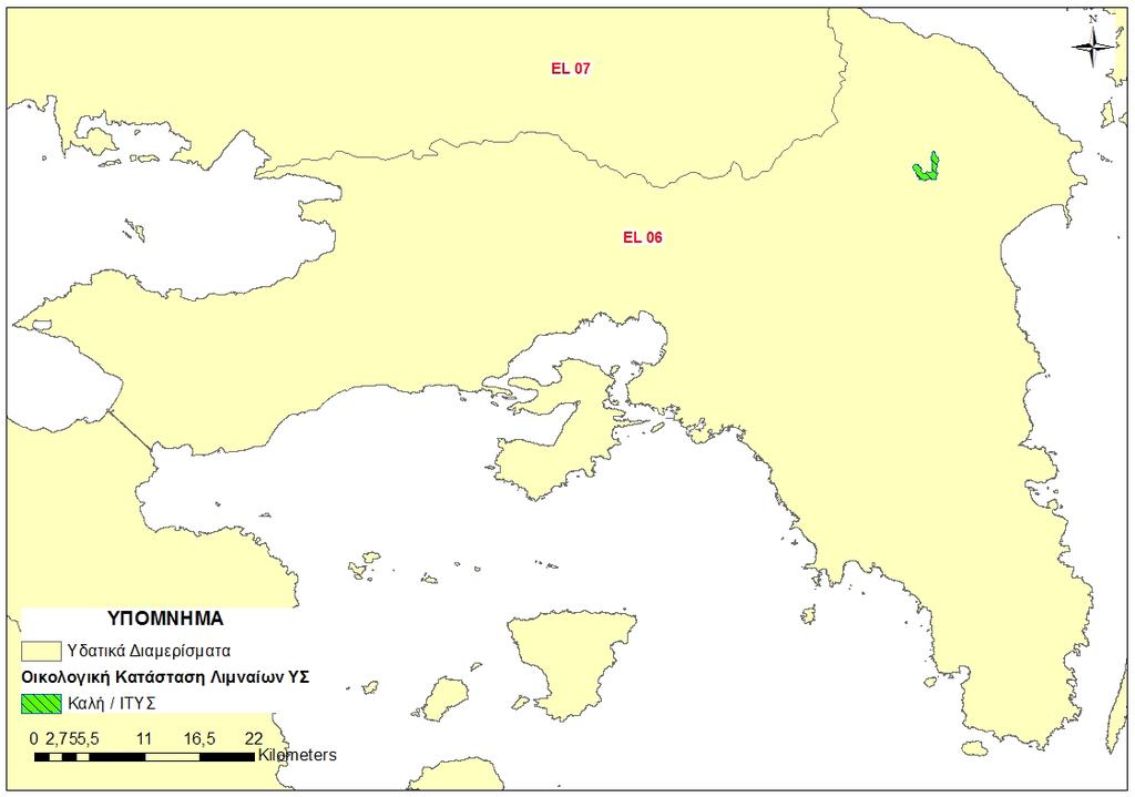 Χάρτης 4.6-4: Ταξινόμηση οικολογικής κατάστασης ταμιευτήρα του ΥΔ Αττικής (EL06) Χάρτης 4.