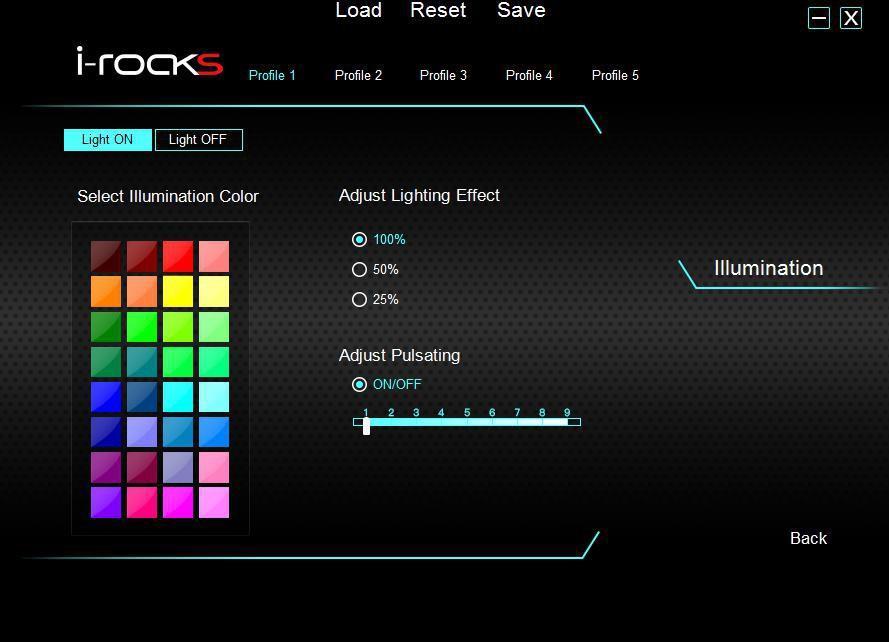 5-ΡΥΘΜΙΣΕΙΣ ΦΩΤΙΣΜΟΥ Μπορείτε να κάνετε ρυθμίσεις φωτισμού χρησιμοποιώντας το λογισμικό. Υπάρχουν έως 32 επιλογές χρωμάτων.