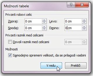 S tem bomo ustvarili tabelo, ki bo imela eno vrstico