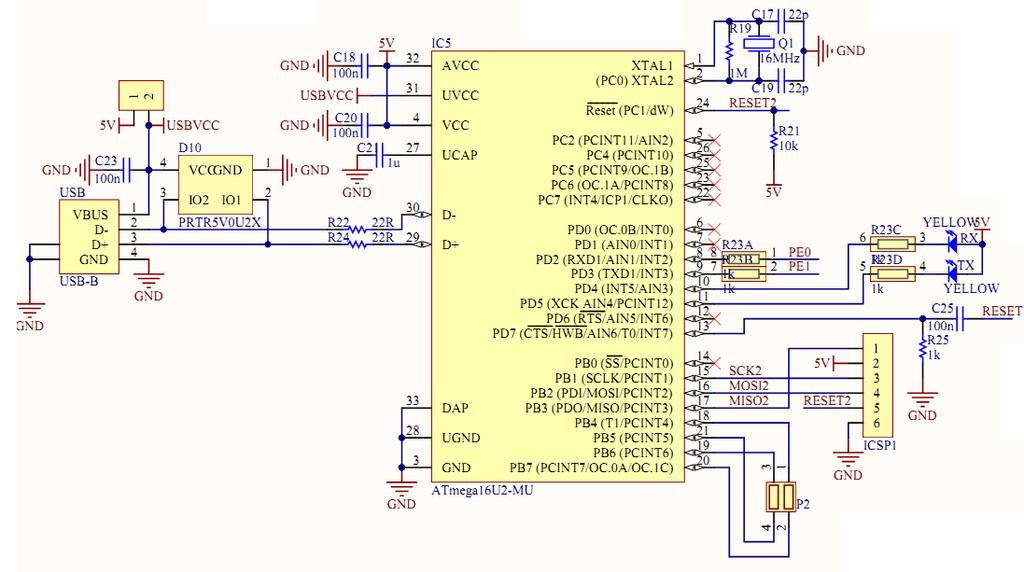 Njegova naloga je pretvorba USB signala v UART in resetiranje glavnega mikrokrmilnika za potrebe programiranja preko vmesnika USB.