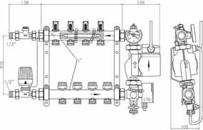 reglare a debitului ½, Termometru, Supapă de aerisire și evacuare UFH 0050418 de exemplu 70/55 C retur de exemplu 40/30 C