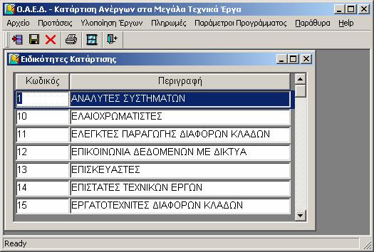 Εικόνα 4.3.3 - Οθόνη Καταχώρησης Διαχείρισης Ειδικοτήτων Κατάρτισης 4.3.4 Καταχώρηση Διαχείριση Δαπανών Στη φόρμα αυτή ο χρήστης Εισάγει και Διαχειρίζεται τις επιλέξιμες Δαπάνες.