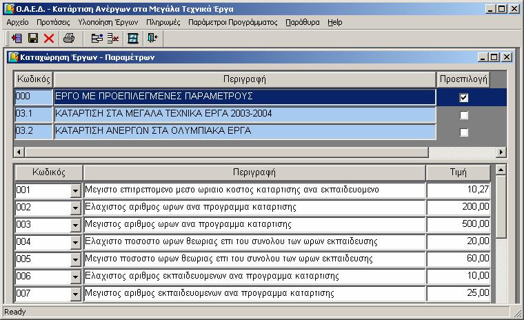 συνέχεια για την αξιολόγηση των Προτάσεων και την παρακολούθηση και αξιολόγηση του Φυσικού και Οικονομικού Αντικειμένου των Υποέργων. Υπάρχουν δύο τύποι παραμέτρων : Ποσοτικές και Ποσοστιαίες.