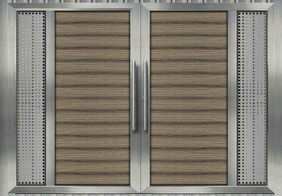 cod.:m680 The sash is 65x40mm profile in INOX colour. Το πλαίσιο είναι από προφίλ 65x40mm σε χρώµα INOX. The infill is 100x14mm profile.