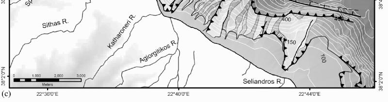 (c) Bathymetric map showing the