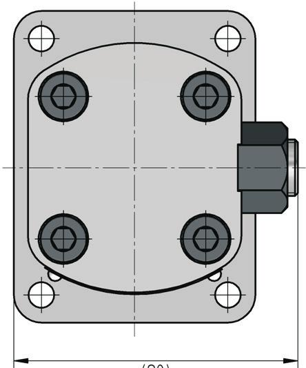Flange E with pressure port P Shaft prolonged 9, (.7), (.),7 (.),7 (.) KEY,x Ø : (.