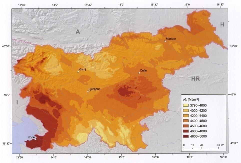 Letni sončni obsev za Slovenijo Letni sončni obsev po svetu Dobra