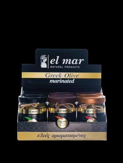 jalpeños, hot pepper & aromatic herbs and Mediterranean Green & Black Kalamata