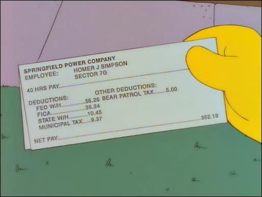 - OS 07x23 Moito Apu e poucas noces 04:35 A Homer chégalle unha carta co seu soldo e os impostos. 36.