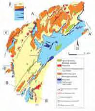 Εικόνα 3.1. α) Γεωλογικός και τεκτονικός χάρτης στην περιοχή της Βόρειας Άνδρου, β) τεκτονο-στρωματογραφική στήλη της περιοχής. Υπόμνημα: Ανώτερη ενότητα: Δολομιτικά και ασβεστιτικά μάρμαρα.