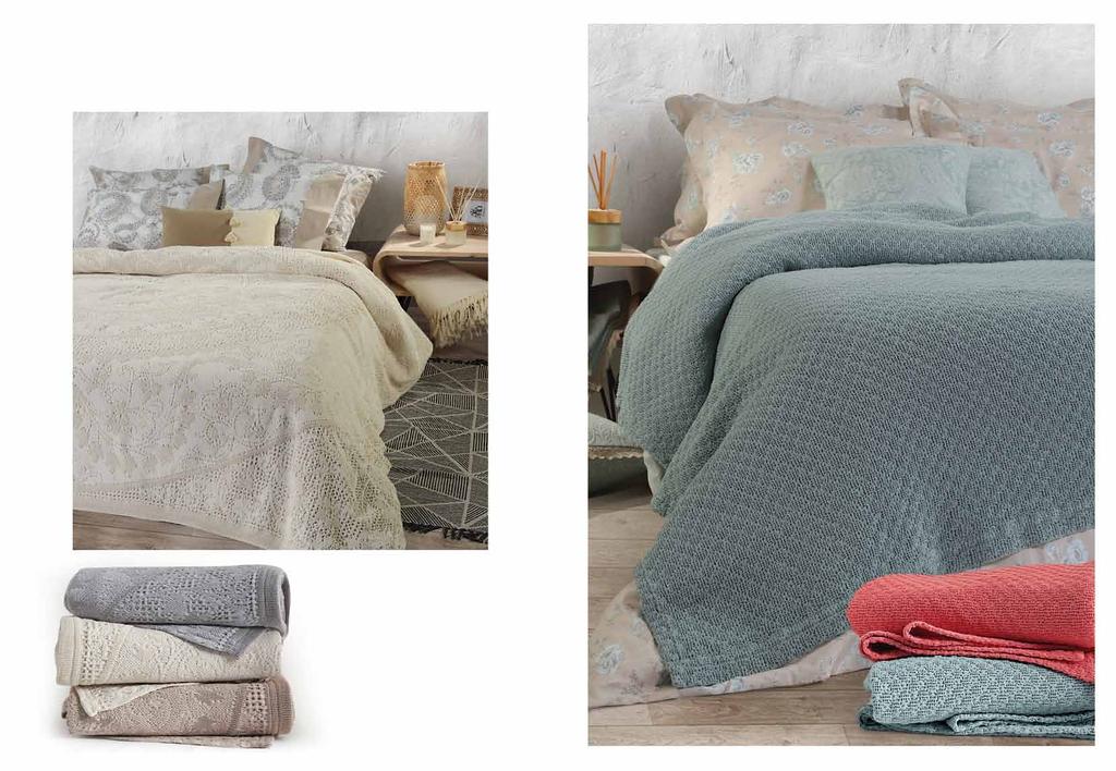 texture Feel the Iliana Felicia Grey Ecru Κουβέρτα από ύφασμα 100% βαμβακερό πενιέ, με δίκλωνα νήματα,