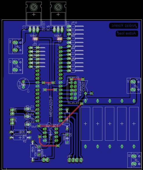 3. Tiskanina Tiskanino sem realizaral kot enostransko tiskanino. Pri realizaciji sem uporabil zalito maso (Ratsnest možnost v pregramu Eagle). Velikost tiskanine je 90x100 mm.