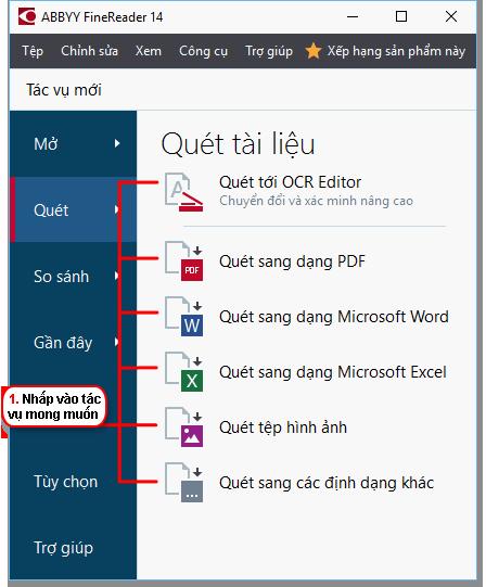 Q uét và lưu tài liệu Bạn có thể sử dụng các tác vụ trên Quét tab của cửa sổ Tác vụ mới cửa sổ để tạo tài liệu kỹ thuật số ở nhiều định dạng khác nhau.