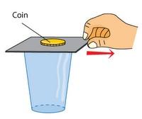 Apabila kadbod disentap, duit syiling itu tidak akan bergerak bersama-sama dengan kadbod, tetapi jatuh ke dalam gelas.