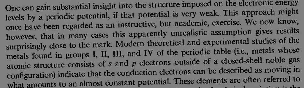 Electrons in We Periodic Potentil EMPTY ATTICE APPROXIMATION V = Ψ (x) = Ψ M