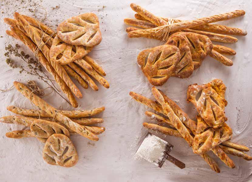 Snacks O-tentic Tutto Pugliese Fougasse-Μπακετίνι O-tentic Tutto Pugliese_ 1kg Νερό 680 g Eλαιόλαδο 70 g Ζύμωμα Ζυμώνουμε το O-tentic Tutto Pugliese με 600g νερό στην 1η ταχύτητα για 6 κατόπιν