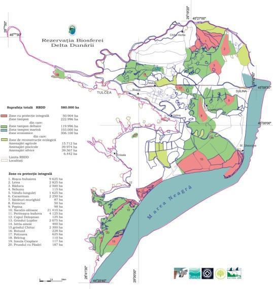 Fig. 5. Harta RBDD cu delimitarea zonelor funcţionale cu regim diferenţiat de protecţie Recapitularea suprafeţelor RBDD SUPRAFAŢA TOTALĂ : 580.
