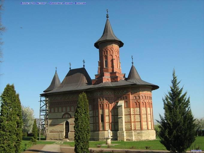 Monumente ecleziastice Mănăstirea Sf. Nicolae Popăuţi Botoşani, ctitorie a domnitorului Ştefan cel Mare şi Sfânt, a fost construită în anul 1496. Pictura interioară de mare valoare datează din sec.
