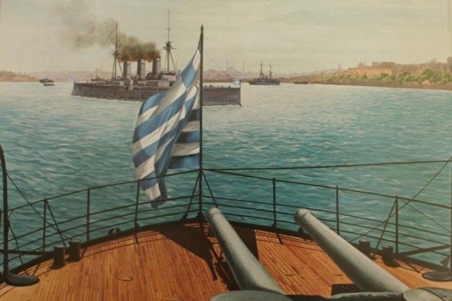 Η Ελλάδα με τους Νικητές του Μεγάλου Πολέμου Στις 18 Οκτωβρίου 1918 το Βρετανικό θωρηκτό Αγαμέμνων βρίσκεται αγκυροβολημένο στον όρμο του Μούδρου στη Λήμνο.