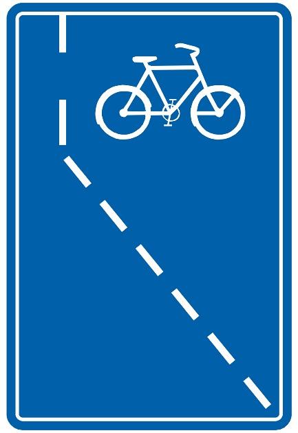 24 (Π-121) Προειδοποιητική έναρξης αποκλειστικής λωρίδας ποδηλάτων παράλληλης ροής με την υπόλοιπη κυκλοφορία.