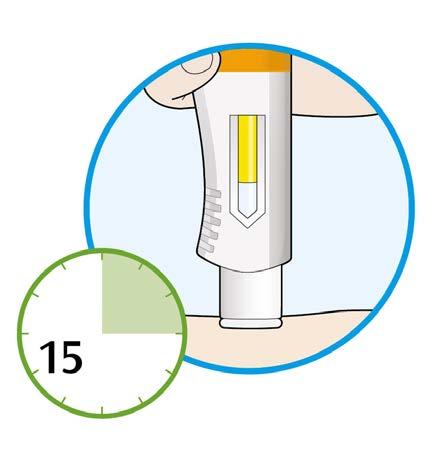 4. Συνεχίστε να κρατάτε σταθερά τη συσκευή τύπου πένας πάνω στο δέρμα σας. Το παράθυρο θα αρχίσει να γίνεται κίτρινο. Η ένεση μπορεί να διαρκέσει έως 15 δευτερόλεπτα.