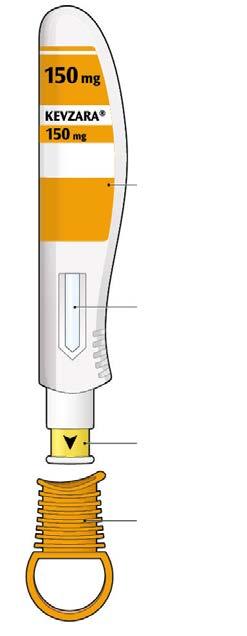 Kevzara 150 mg ενέσιμο διάλυμα σε προγεμισμένη συσκευή τύπου πένας sarilumab Οδηγίες χρήσης Σε αυτή την εικόνα απεικονίζονται τα μέρη της προγεμισμένης συσκευής τύπου πένας του Kevzara.