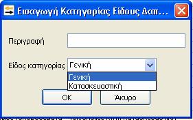 Οι επιλογές που έχουμε στην παραπάνω φόρμα είναι να εισάγουμε, να μεταβάλλουμε ή να διαγράψουμε μια υπάρχουσα κατηγορία δαπάνης.