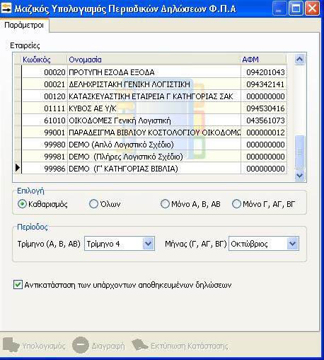 Στον πίνακα που εμφανίζεται υπάρχουν όλες οι εταιρίες τις οποίες παρακολουθεί ο λογιστής ανεξαρτήτου κατηγορίας βιβλίων.