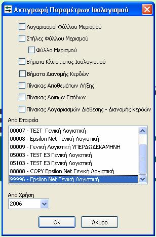 από την οποία θέλουμε να αντιγράψουμε δεδομένα. 24.3. Επεξεργασία Παραμέτρων Ισολογισμού ΠΡΟΣΟΧΗ!