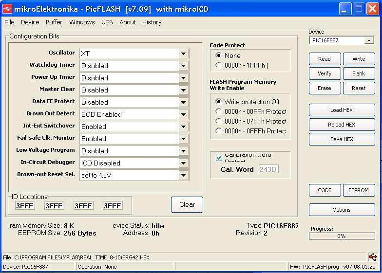 Η σύνδεση γίνεται µέσω θύρας USB. Ανοίξτε στην οθόνη τον προγραµµατιστή PICflash. Καλέστε το αρχείο.hex που µόλις δηµιουργήσατε.