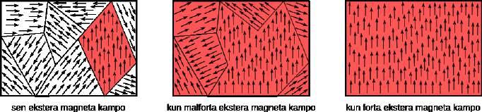 Sekve, kiel jam dirite, la samnomaj polusoj de la najloj forpuŝas unu la alian. Fig. 86: 3.1. Klarigo de magnetado elementaj magnetoj Fig.