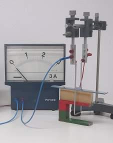 3 Elektromagneta forto Eksperimento 9 - Determino de magneta kampo helpe de konduktanta pendolo En ĉi tiu eksperimento konduktanta pendolo, farita el dika aluminia drato,