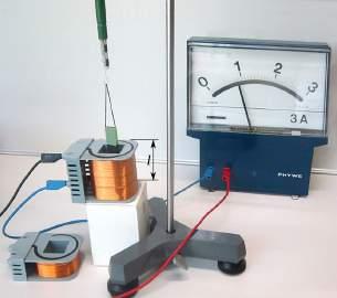 3 Elektromagneta forto 3.5 Magneta kampo de bobeno - magneta permeablo 3.5.1 Kampo de bobeno Eksperimento 14 - Magneta kampo de bobeno Malgranda daŭra magneto estas pendigita al fortmezurilo super bobeno (vidu Fig.