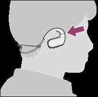 Σταθεροποίηση του Walkman με γυαλιά κολύμβησης Σταθεροποιήστε το μέρος δίπλα από το βέλος στο σχήμα με το λουράκι που έχουν τα γυαλιά κολύμβησης.