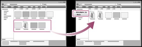 Μεταφορά περιεχομένου με την Εξερεύνηση των Windows Μπορείτε να μεταφέρετε περιεχόμενο απευθείας με μεταφορά και απόθεση από την Εξερεύνηση των Windows. 1 Συνδέστε το Walkman στον υπολογιστή μέσω USB.