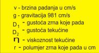 koje željene frakcije uzorak se dispergira u vodi i stavi u cilindar izračuna se vrijeme potrebno za taloženje čestica većih od željene veličine (prim.