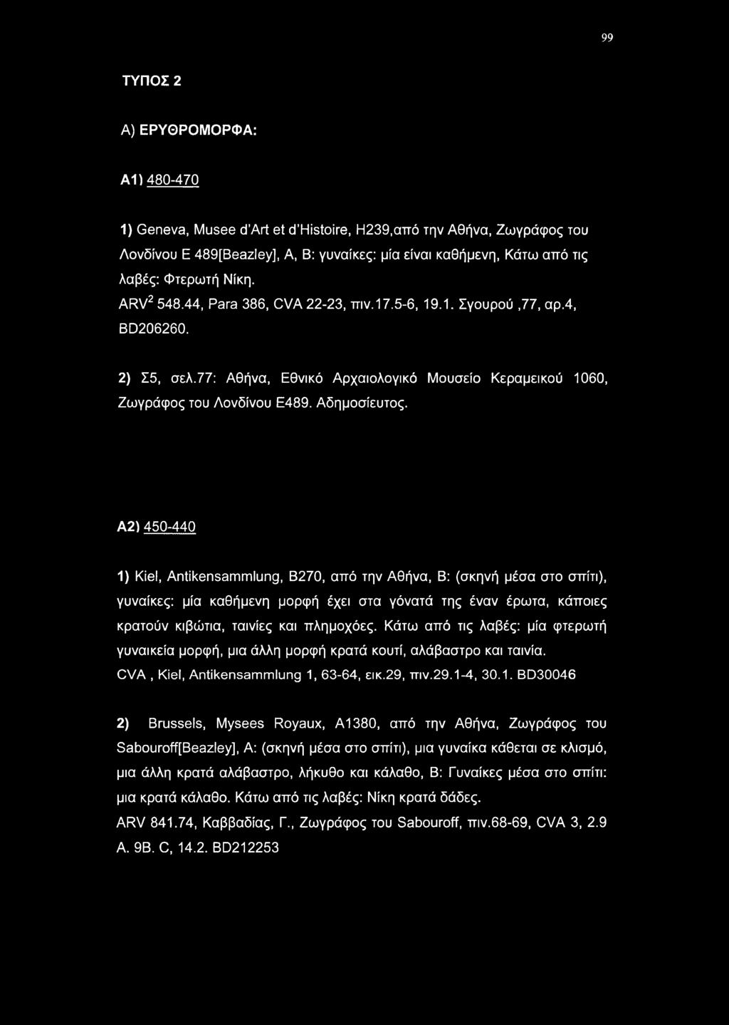 Α2) 450-440 1) Kiel, Antikensammlung, Β270, από την Αθήνα, Β: (σκηνή μέσα στο σπίτι), γυναίκες: μία καθήμενη μορφή έχει στα γόνατά της έναν έρωτα, κάποιες κρατούν κιβώτια, ταινίες και πλημοχόες.