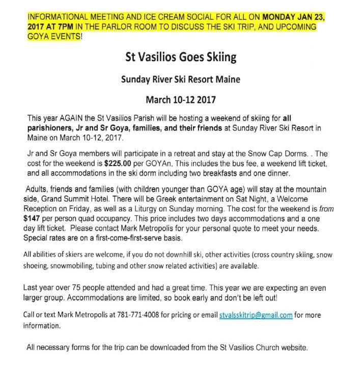GOYA EVENTS PARISH COUNCIL 2017 February 4 Haven from Hunger 3-6pm 71 Wallis St, Peabody, MA 01960 For all events that we have to travel