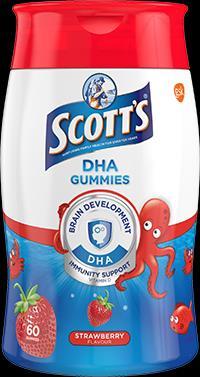 6 Scott s DHA Gummies Tersedia dalam perisa Oren dan Strawberi yang lazat, Scott s DHA Gummies dengan teknologi DHA mikrokapsul, mengunci kebaikan zat minyak ikan tanpa rasa dan bau ikan.