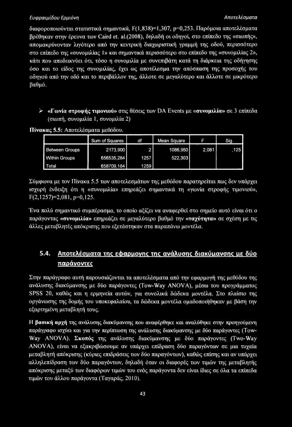 επίπεδο της «συνομιλίας 2», κάτι που αποδεικνύει ότι, τόσο η συνομιλία με συνεπιβάτη κατά τη διάρκεια της οδήγησης όσο και το είδος της συνομιλίας, έχει ως αποτέλεσμα την απόσπαση της προσοχής του