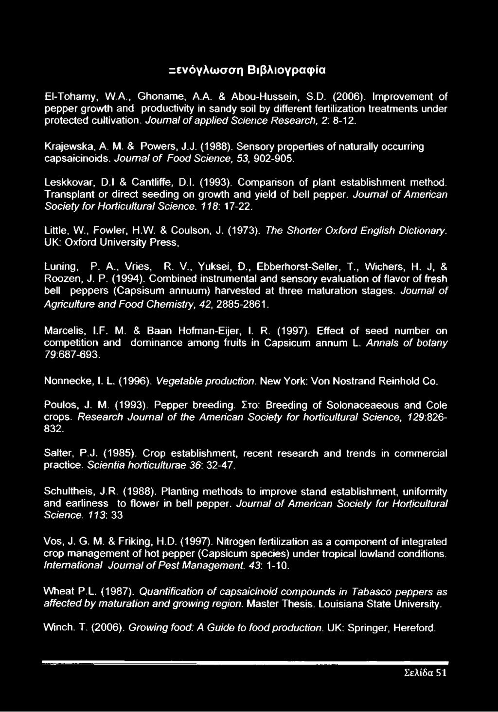 & Powers, J.J. (1988). Sensory properties of naturally occurring capsaicinoids. Journal of Food Science, 53, 902-905. Leskkovar, D.l & Cantliffe, D.l. (1993). Comparison of plant establishment method.